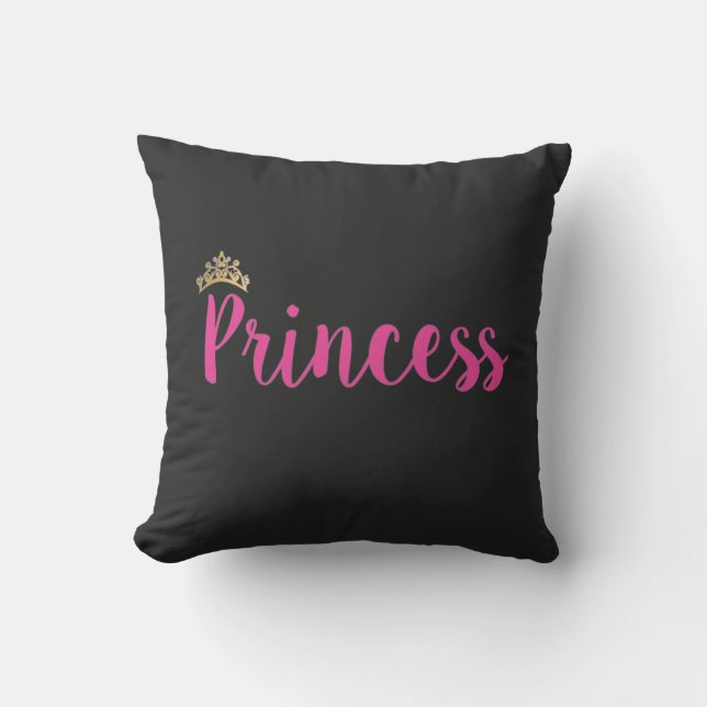 Princess Pink Script Font Crown Cushion (Front)
