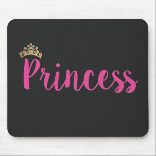 Princess Pink Script Font Crown Mouse Mat