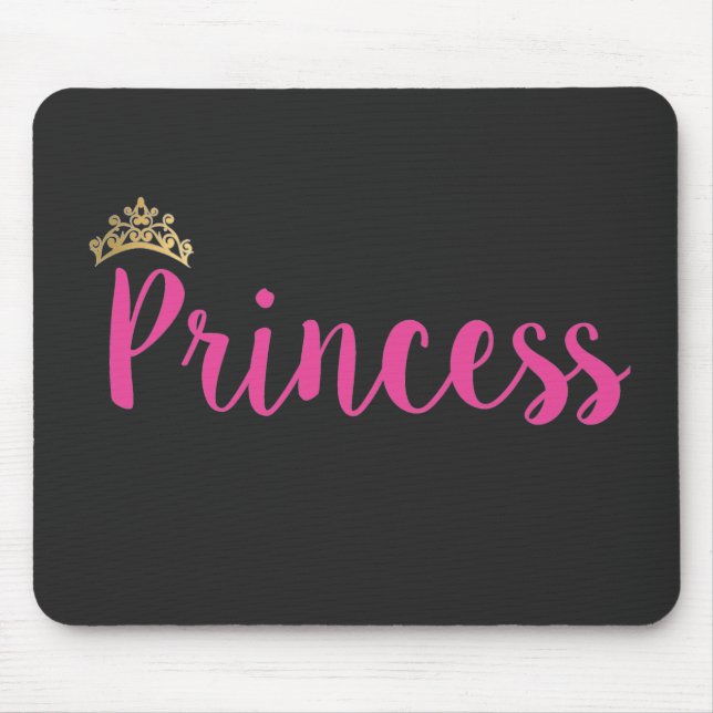 Princess Pink Script Font Crown Mouse Mat (Front)