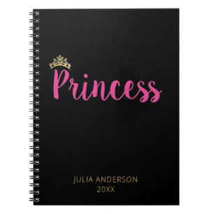 Princess Pink Script Font Crown Notebook