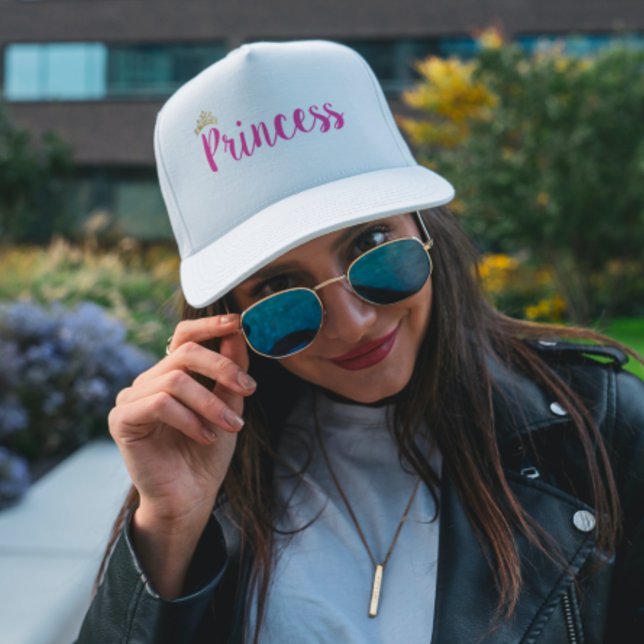 Princess Pink Script Font Crown Trucker Hat (Creator Uploaded)