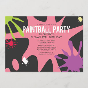 Princess Pink Split Splat Custom Paintball Party Invitation