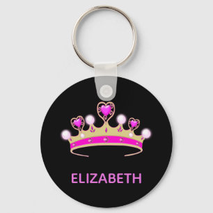 Princess pink tiara black name girl key ring
