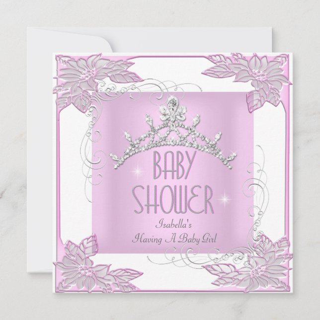 Princess Pink White Baby Shower Girl Tiara Invitation (Front)