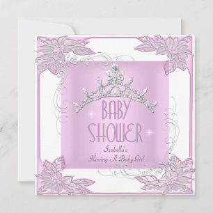 Princess Pink White Baby Shower Girl Tiara Invitation