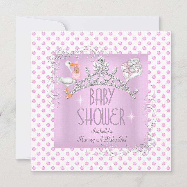 Princess Pink White Baby Shower Girl Tiara Invitation (Front)