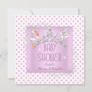 Princess Pink White Baby Shower Girl Tiara Invitation