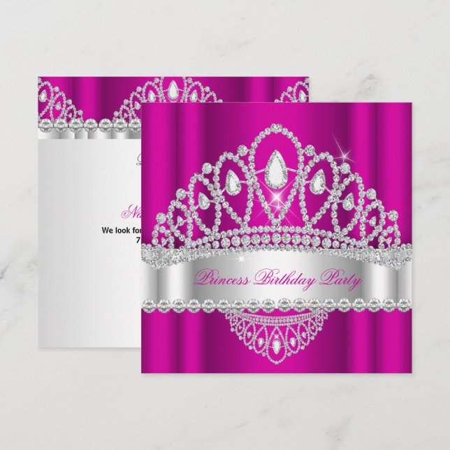 Princess Pink White Diamond Tiara Birthday Party Invitation (Front/Back)