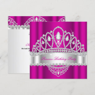 Princess Pink White Diamond Tiara Birthday Party Invitation