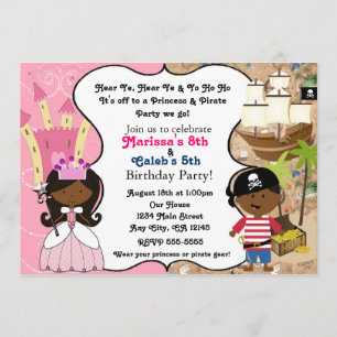 Princess & Pirate Dark Skin Ethnic Invitations