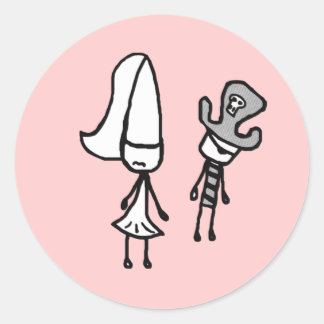 Princess & Pirate Doodle Classic Round Sticker