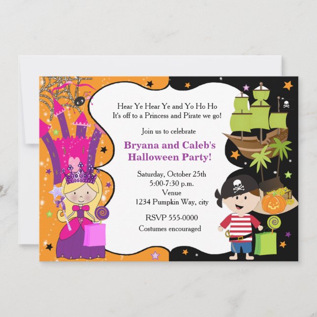 Princess Pirate Halloween Birthday Invitations (Front)