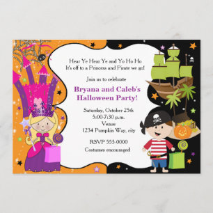 Princess Pirate Halloween Birthday Invitations