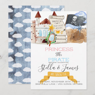 Princess & Pirate Joint Birthday Party Invitation