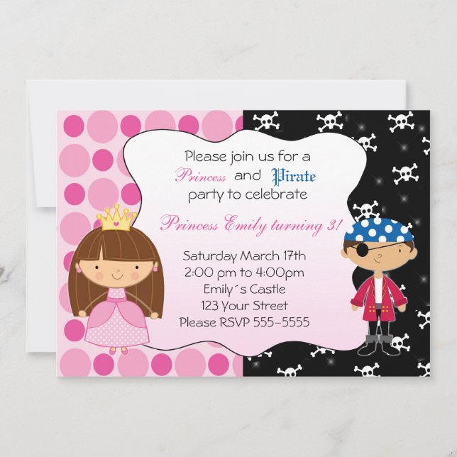 Princess Pirate Kids Birthday Party Invitations (Front)