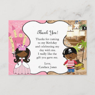 Princess & Pirate Party Dark Skin Thank You Card