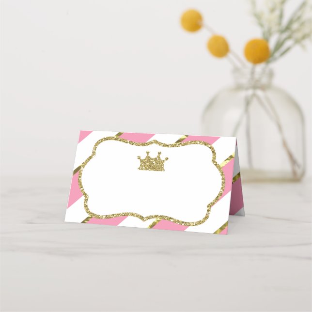 Princess Place Cards, Food Cards, Faux Gold Place Card (Front)
