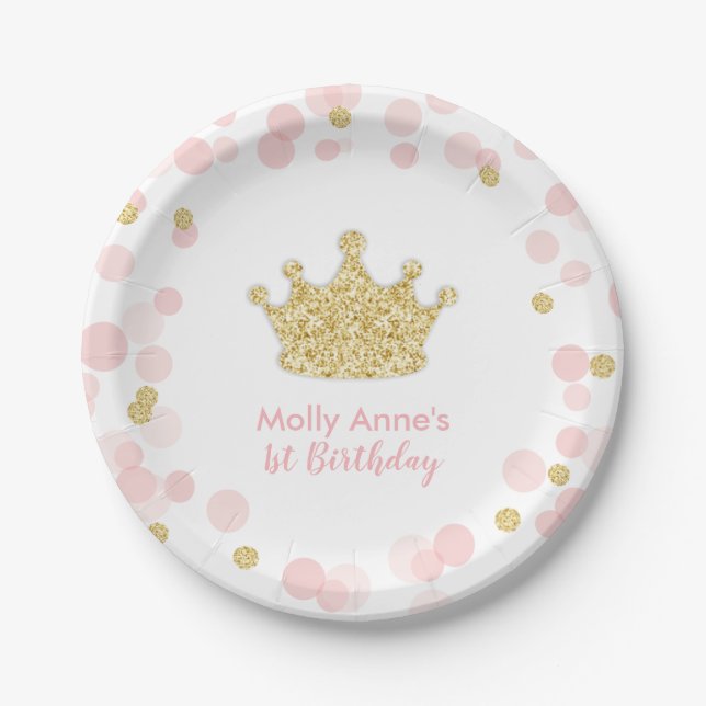 Princess Plates for Birthday Party Pink Gold (Front)