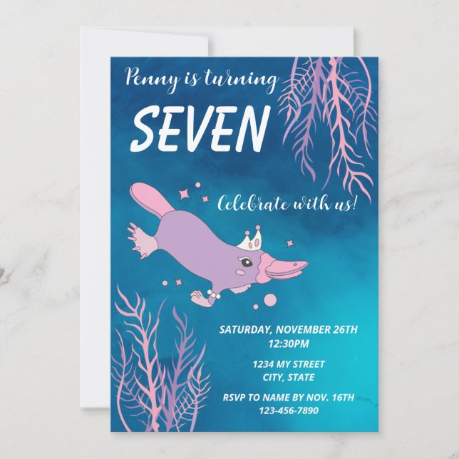 Princess Platypus Birthday Invitation (Front)