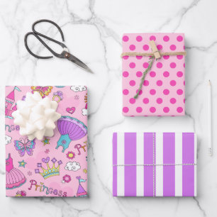 Princess Polka Dots & Stripes Wrapping Paper Set