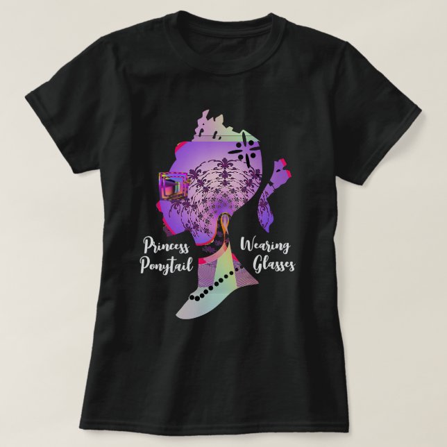 Princess Ponytail Wearing Glasses Black  T-Shirt (Design Front)