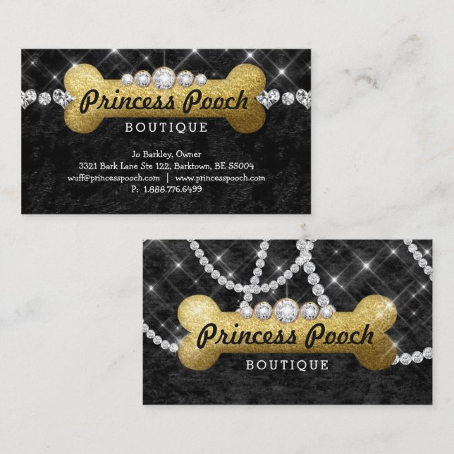 Princess Pooch Dog Care Vet Walker Bone Gold Business Card (Front/Back)