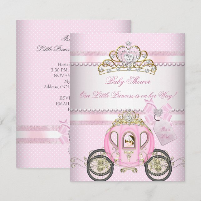 Princess Pretty Baby Shower Cute Girl Carriage Invitation (Front/Back)