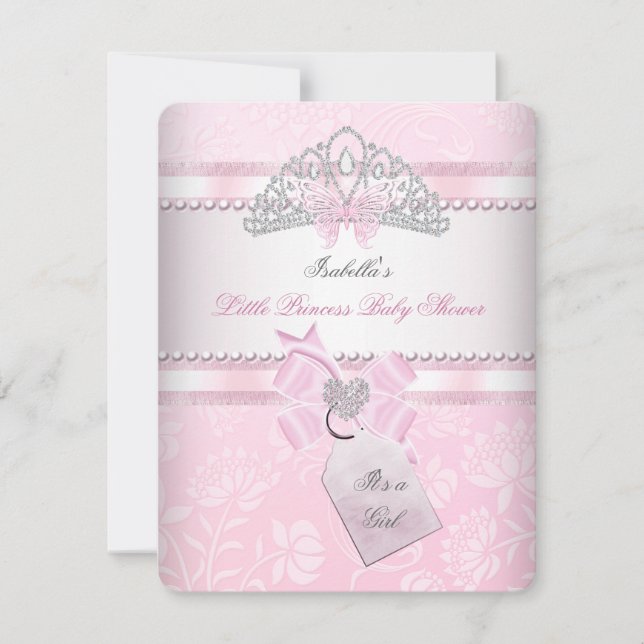 Princess Pretty Baby Shower Girl Butterfly Tiara Invitation (Front)
