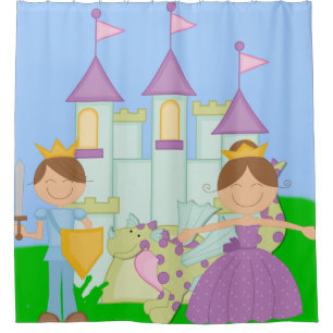 Princess, Prince, Dragon, Castle Fairytale Shower Curtain