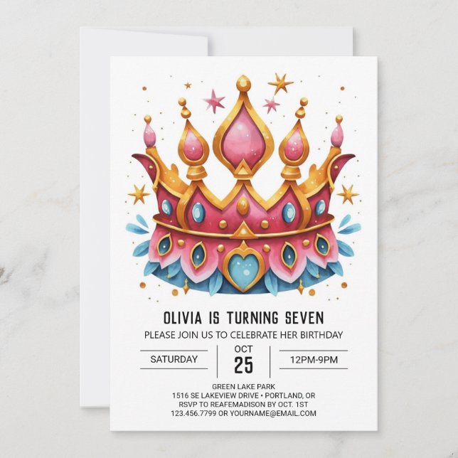 Princess Printable Birthday Crown Invitation (Front)