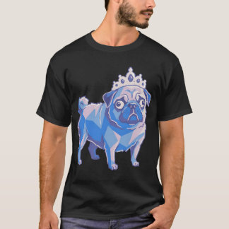 Princess Pug Royal Dog Art, Blue Geometric Style W T-Shirt