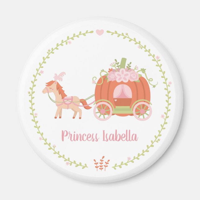 Princess Pumpkin Carriage Floral Wreath Magnet (Front)