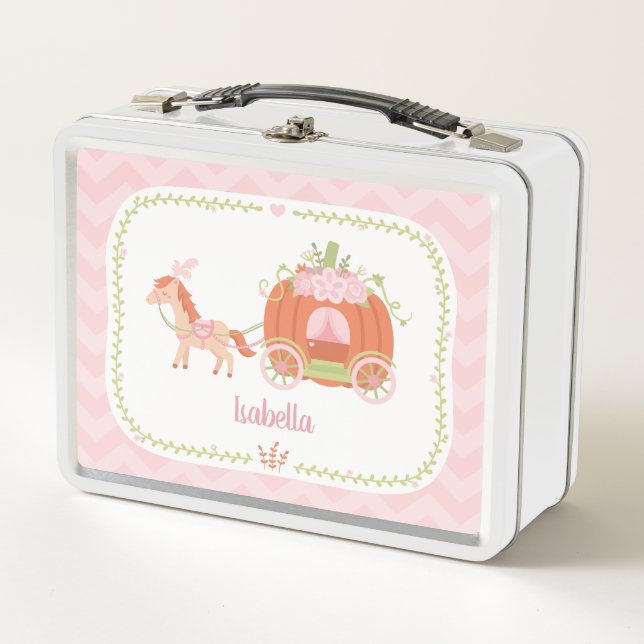 Princess Pumpkin Carriage Girl Personalised Metal Lunch Box (Front)