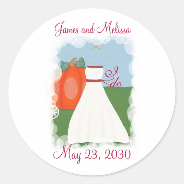 Princess Pumpkin Save the date wedding stickers (Front)