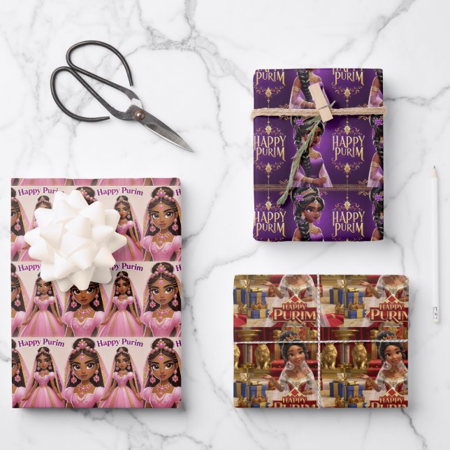 Princess Purim Wrapping Paper Sheets (Style 2) (Front)