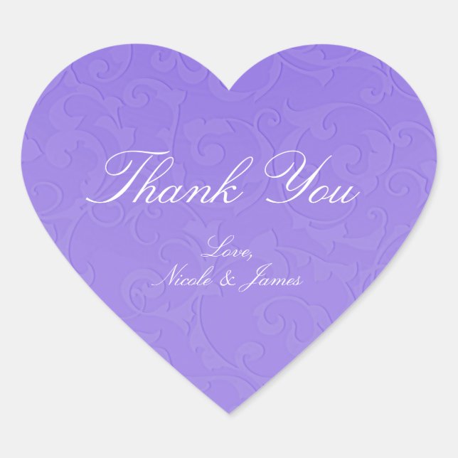 Princess Purple Damask Storybook Elegant Wedding Heart Sticker (Front)