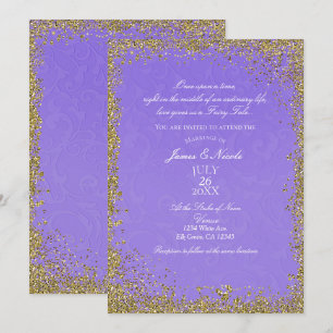 Princess Purple Damask Storybook Elegant Wedding Invitation