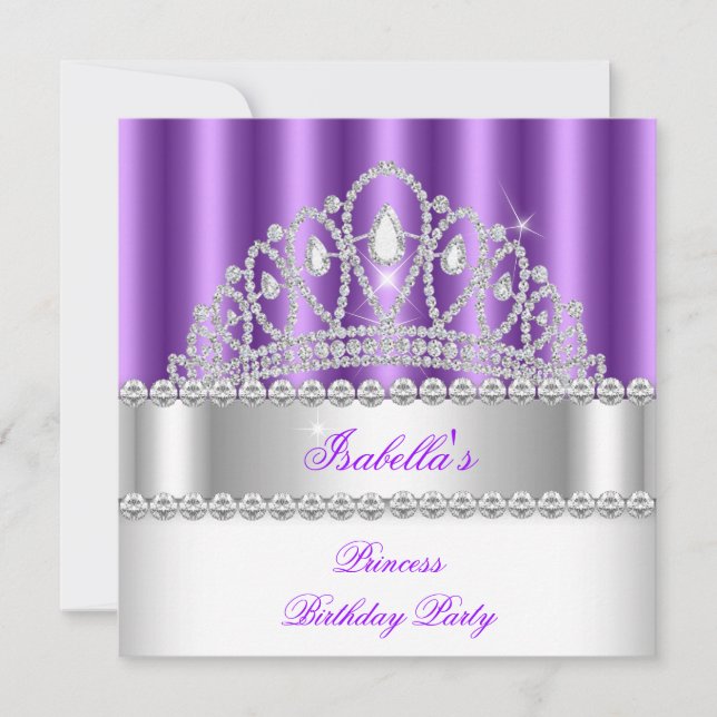 Princess Purple Diamond Tiara Birthday Party 2 Invitation (Front)