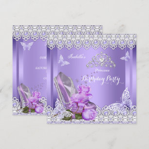 Princess Purple Pearls Rose High Heel Birthday Invitation