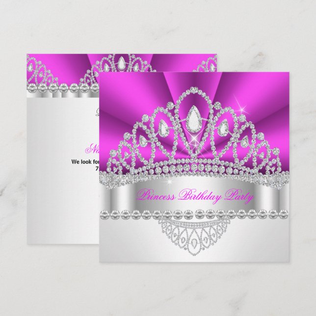 Princess Purple Pink Diamond Tiara Birthday Party Invitation (Front/Back)
