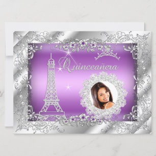 Princess Purple Quinceanera Silver Photo BIG Invitation