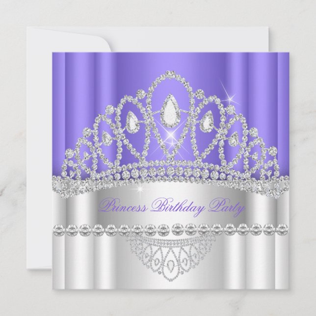 Princess Purple White Diamond Tiara Birthday Invitation (Front)