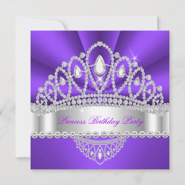 Princess Purple White Diamond Tiara Birthday Party Invitation (Front)