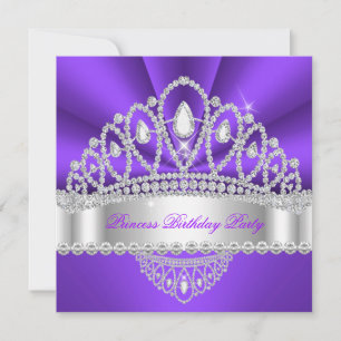 Princess Purple White Diamond Tiara Birthday Party Invitation
