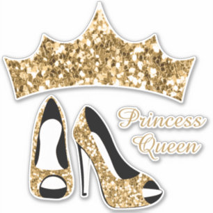 Princess Queen Gold Glitter Crown High Heels