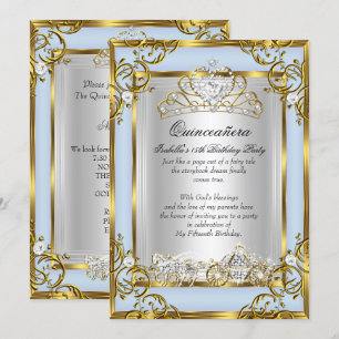 Princess Quinceanera 15th Birthday Blue Invitation