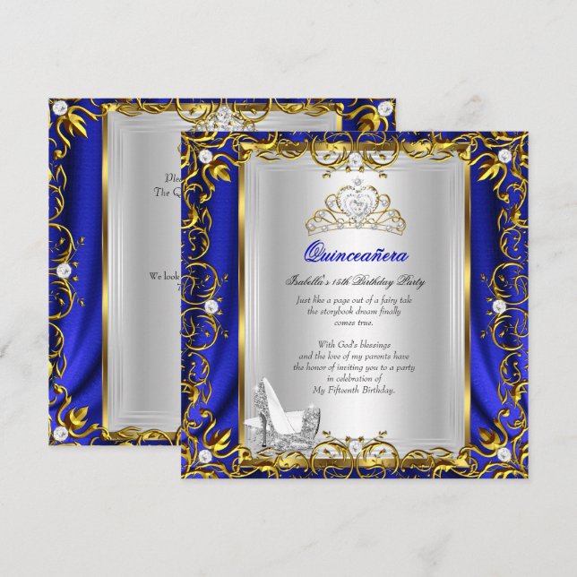 Princess Quinceanera 15th Birthday Blue Royal Invitation (Front/Back)