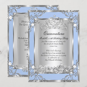 Princess Quinceanera 15th Birthday Blue Silver Invitation