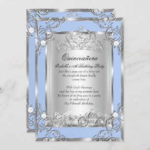 Princess Quinceanera 15th Birthday Blue Silver Invitation
