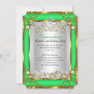Princess Quinceanera 15th Birthday Green Lime Invitation